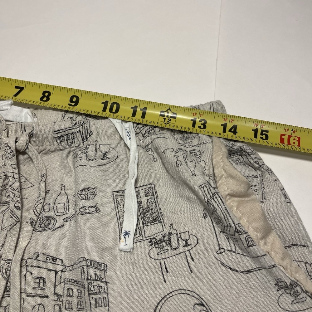 Cali 1850 M Linen Rayon Pants Beige European Cafe Sketch Print Wide Leg Vacation - Picture 4 of 11